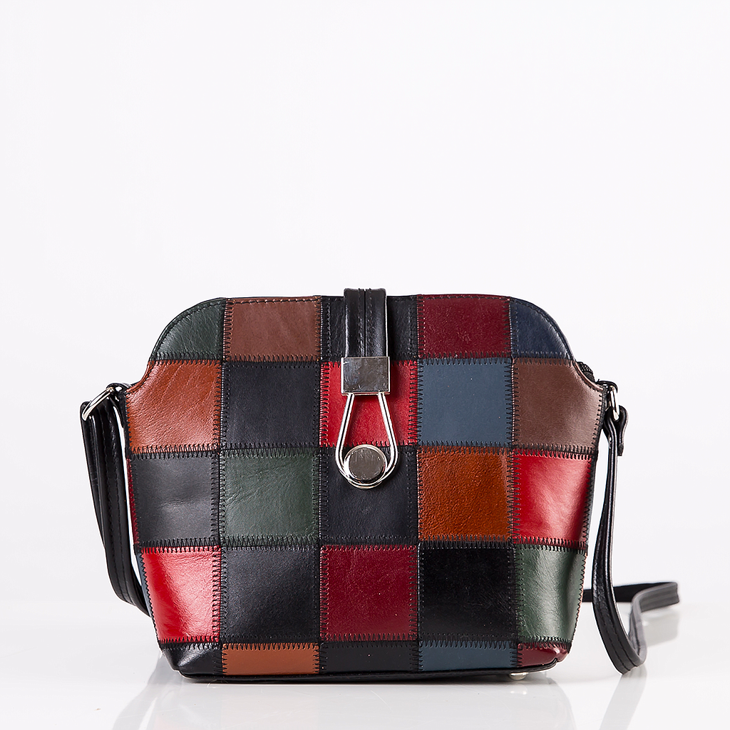 Patchwork Vegan Leather Crossbody Bag With Buckle
