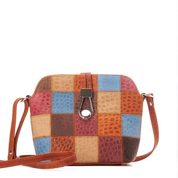 Patchwork Vintage Croc Crossbody Bag With Buckle