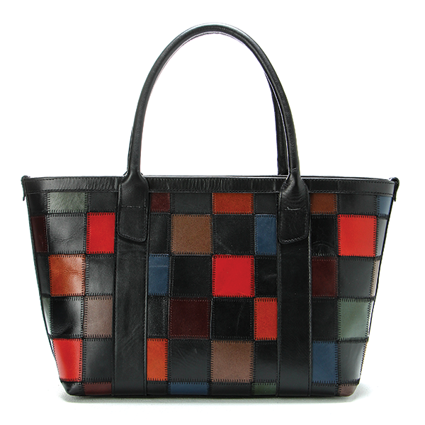 Patchwork * Black Vegan Leather Tote Bag