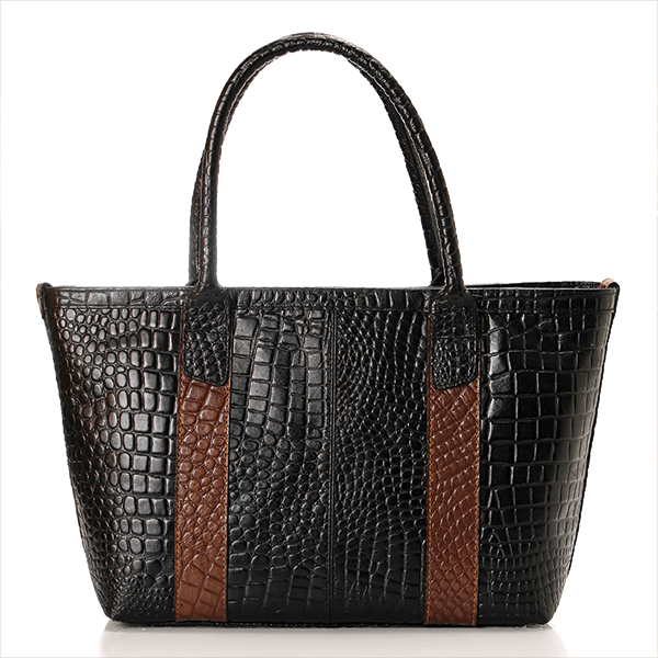 Black * Havana Croc Leather Tote Bag