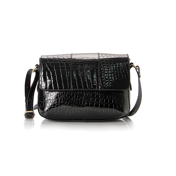 Black Metallic Leather Cross Bag