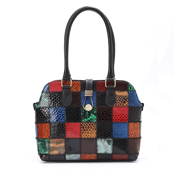 Patchwork * Black Lizard Buckle Handbag